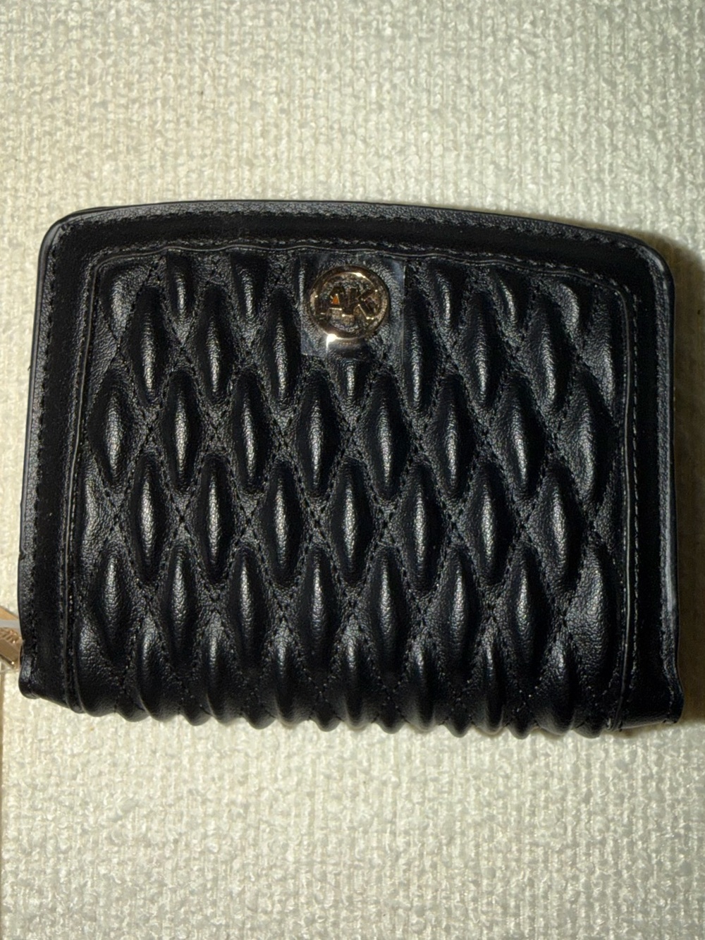 Anne Klein Black Quilted Leather Wallet with Gold Logo